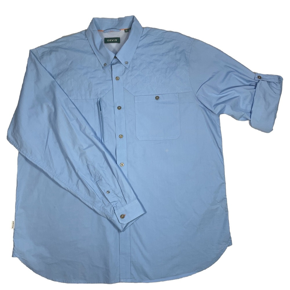 Orvis Roll Tab Convertible Button Down Mens Long Sleeve Shirt Vented Neck XL